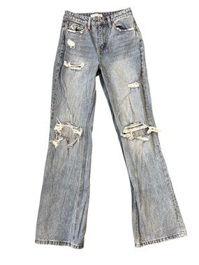 Flying Monkey Distressed Flare Jeans Women’s Size 25 High Rise Raw Hem Denim